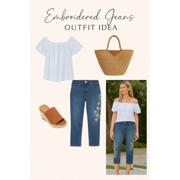 J.Jill‎ Women’s Authentic Fit Cropped Embroidered Denim Jeans Blue Size 6P - Picture 13 of 13